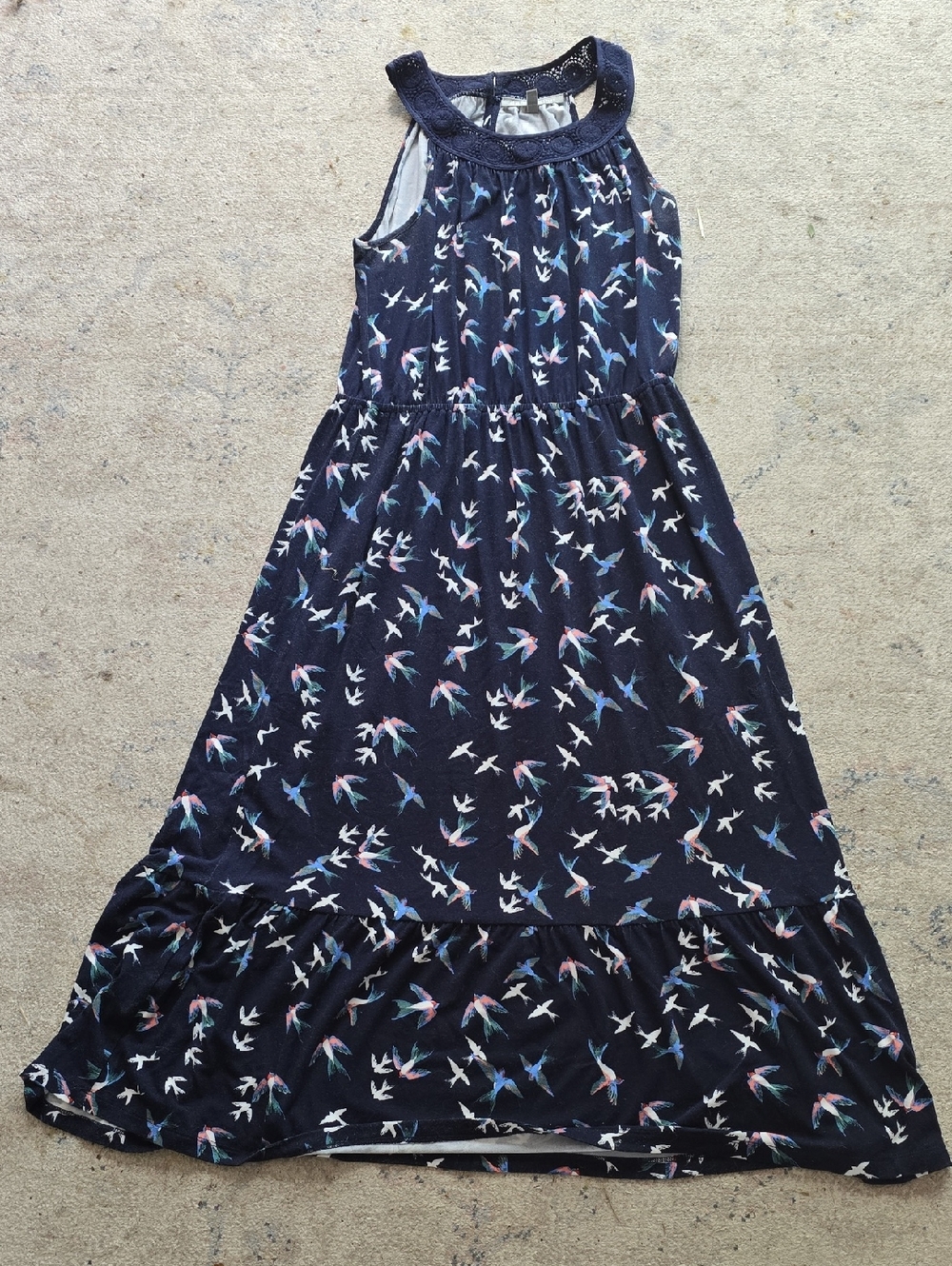 Daniel Rainn Navy Midi Dress with Pastel Bird Print Small